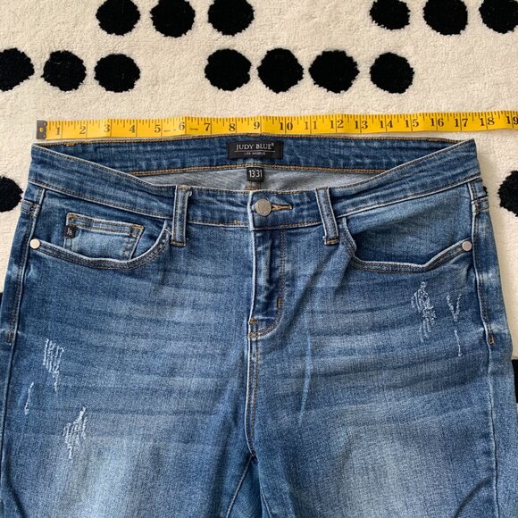 Judy Blue Mid Rise Dark Wash Distressed Stretch Denim Skinny Jeans - Picture 8 of 13